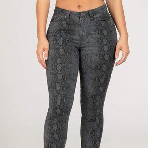 Charcoal Snakeskin Print High-Rise Skinny Jean